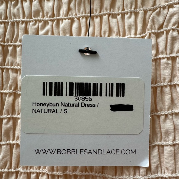 Bobbles & Lace Honeybun Natural Dress/ Natural/ Small smocked top and sleeves. - Picture 4 of 6
